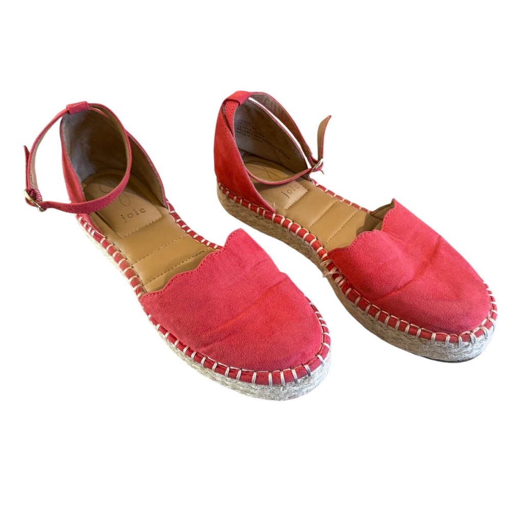 Joie Cruz Coral Pink Scalloped Espadrille Ankle Strap Flats Womens 7.5M S4652